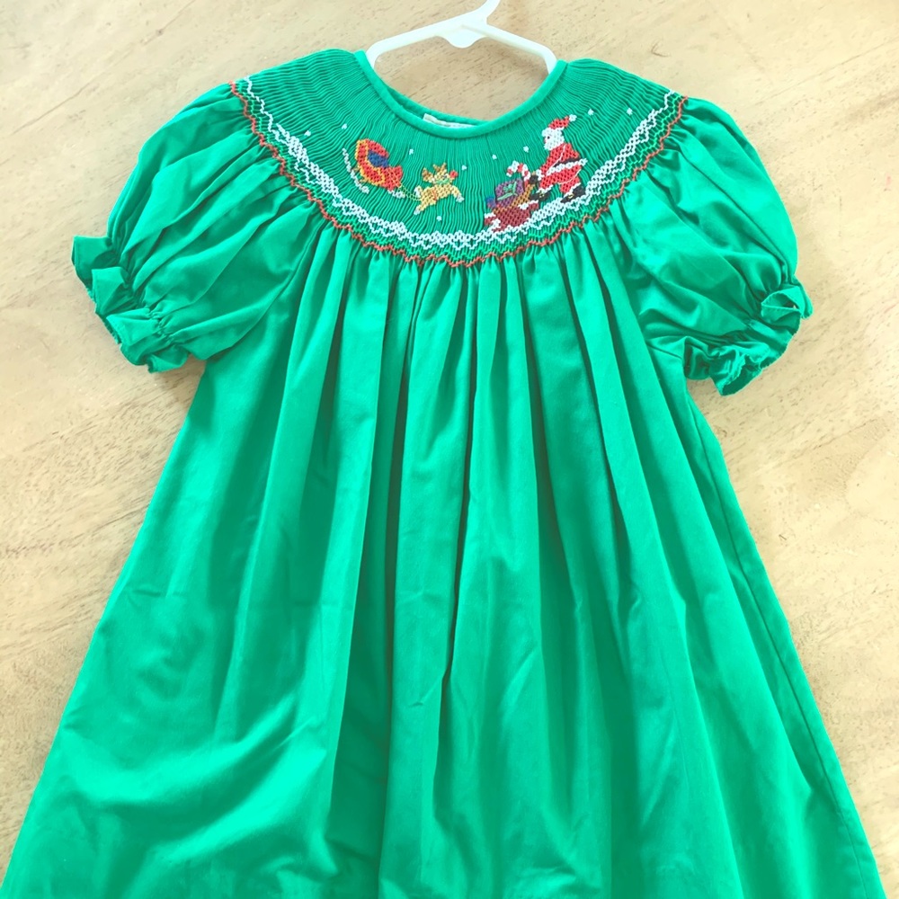 Green Smocked Kids Dress